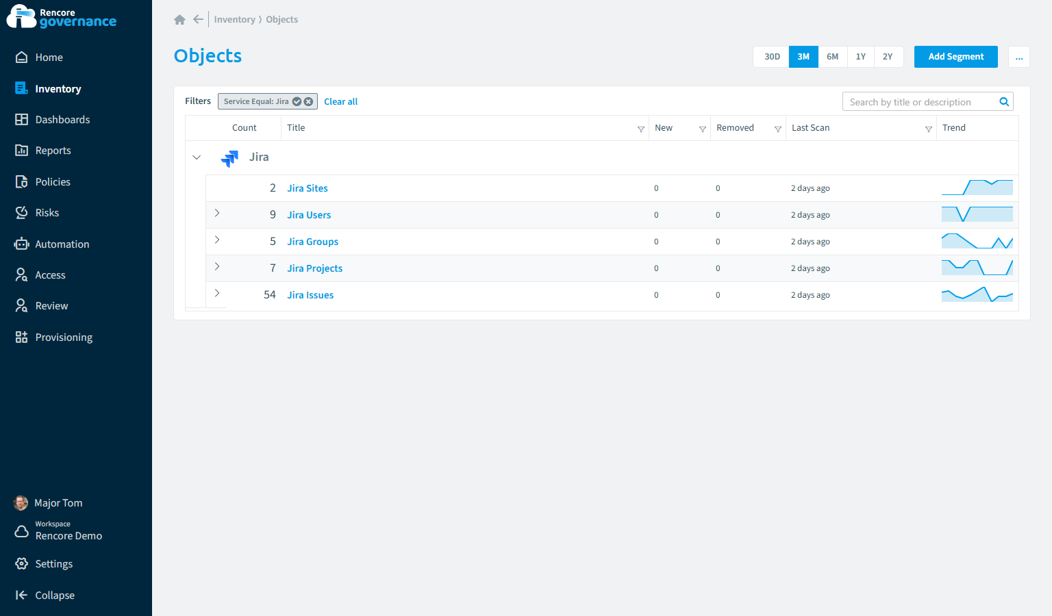 Jira inventory in Rencore