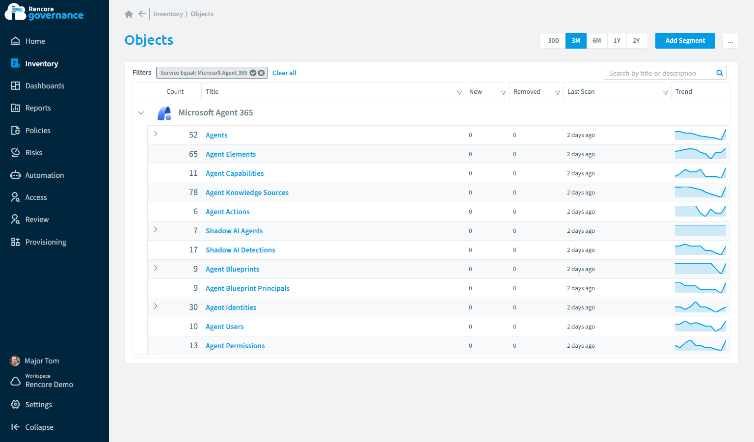 Microsoft Agent 365 inventory in Rencore