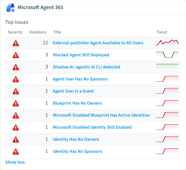 Microsoft Agent 365 policies card in Rencore