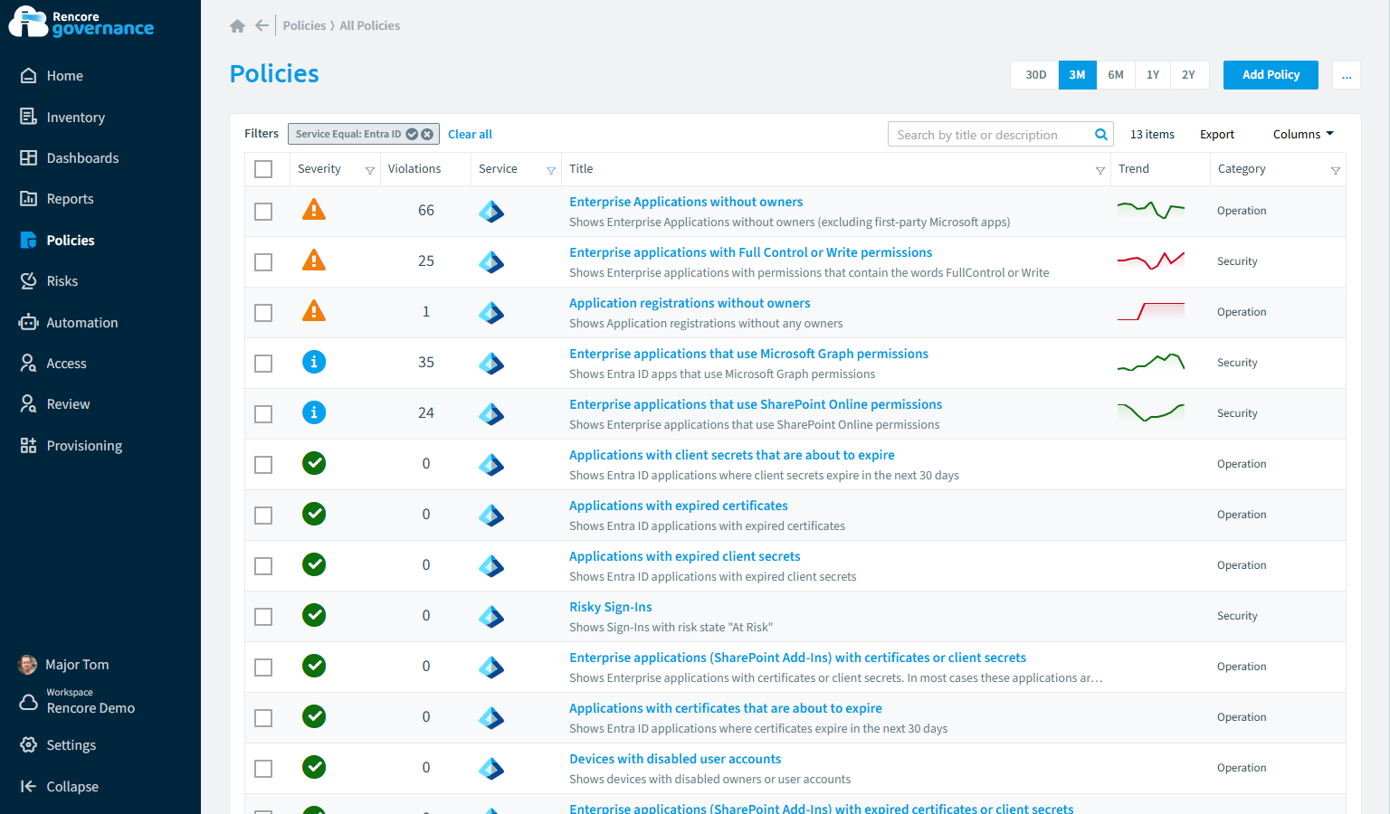 Entra ID governance policies in Rencore