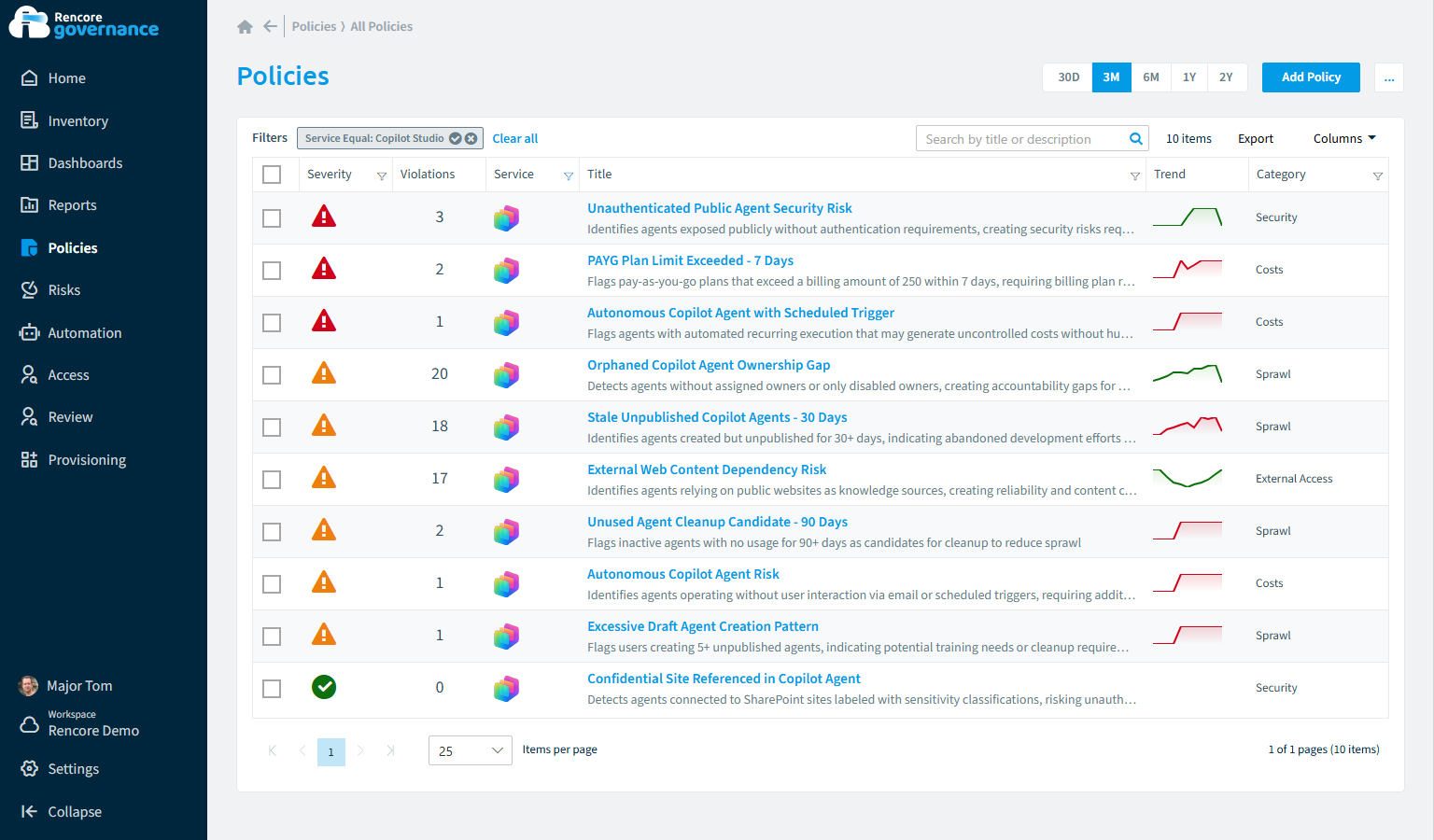 Copilot Studio governance policies in Rencore