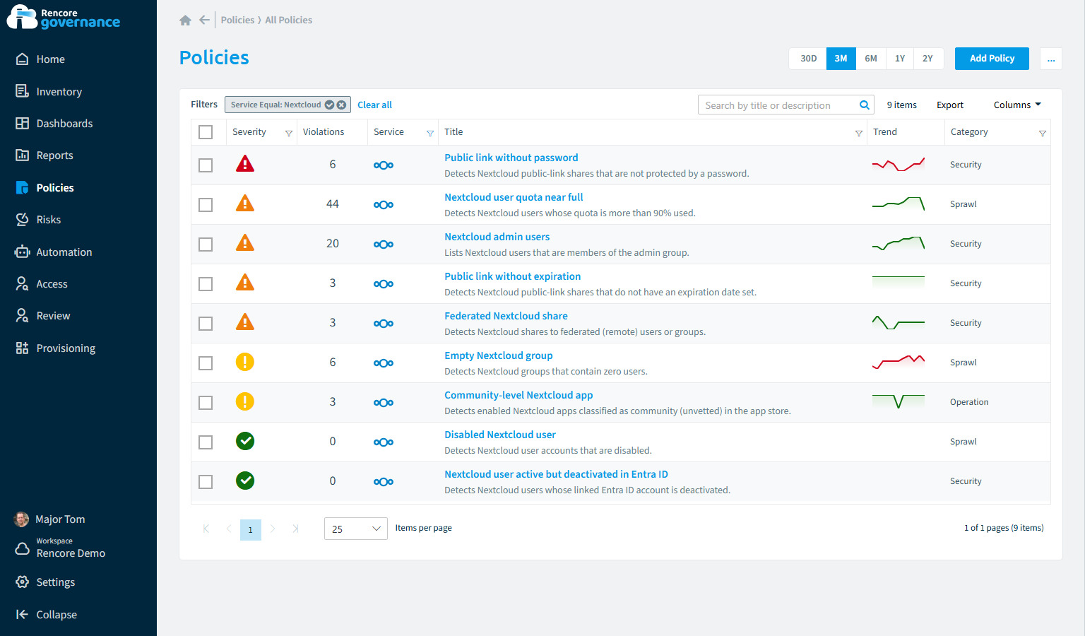 Nextcloud governance policies in Rencore