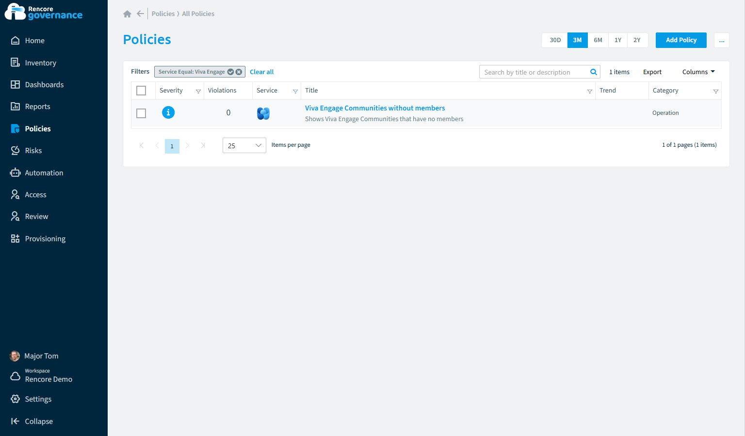 Viva Engage governance policies in Rencore
